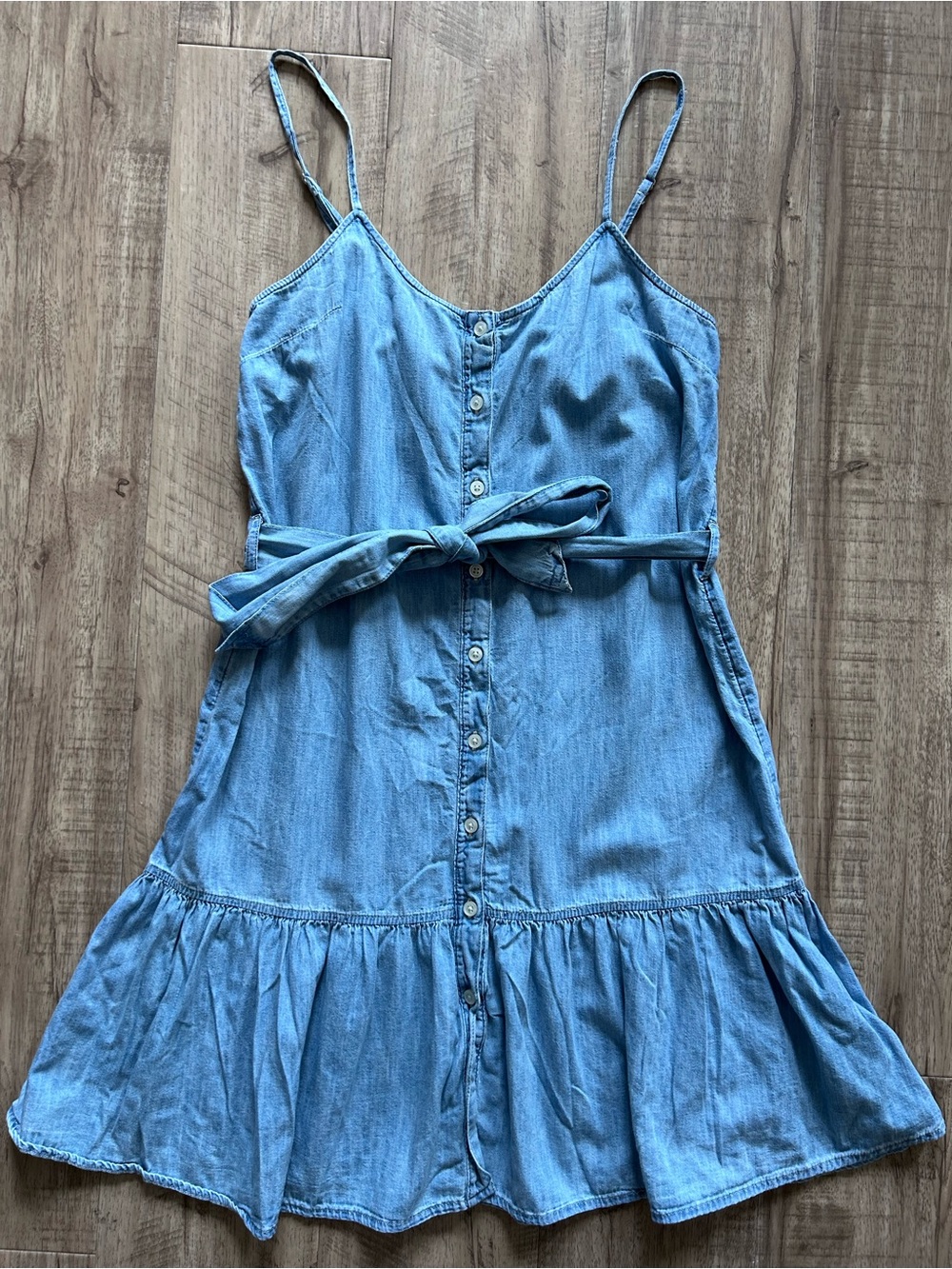 Chambray Light Blue Denim Button Front Sundress Tie Waist country summer boho